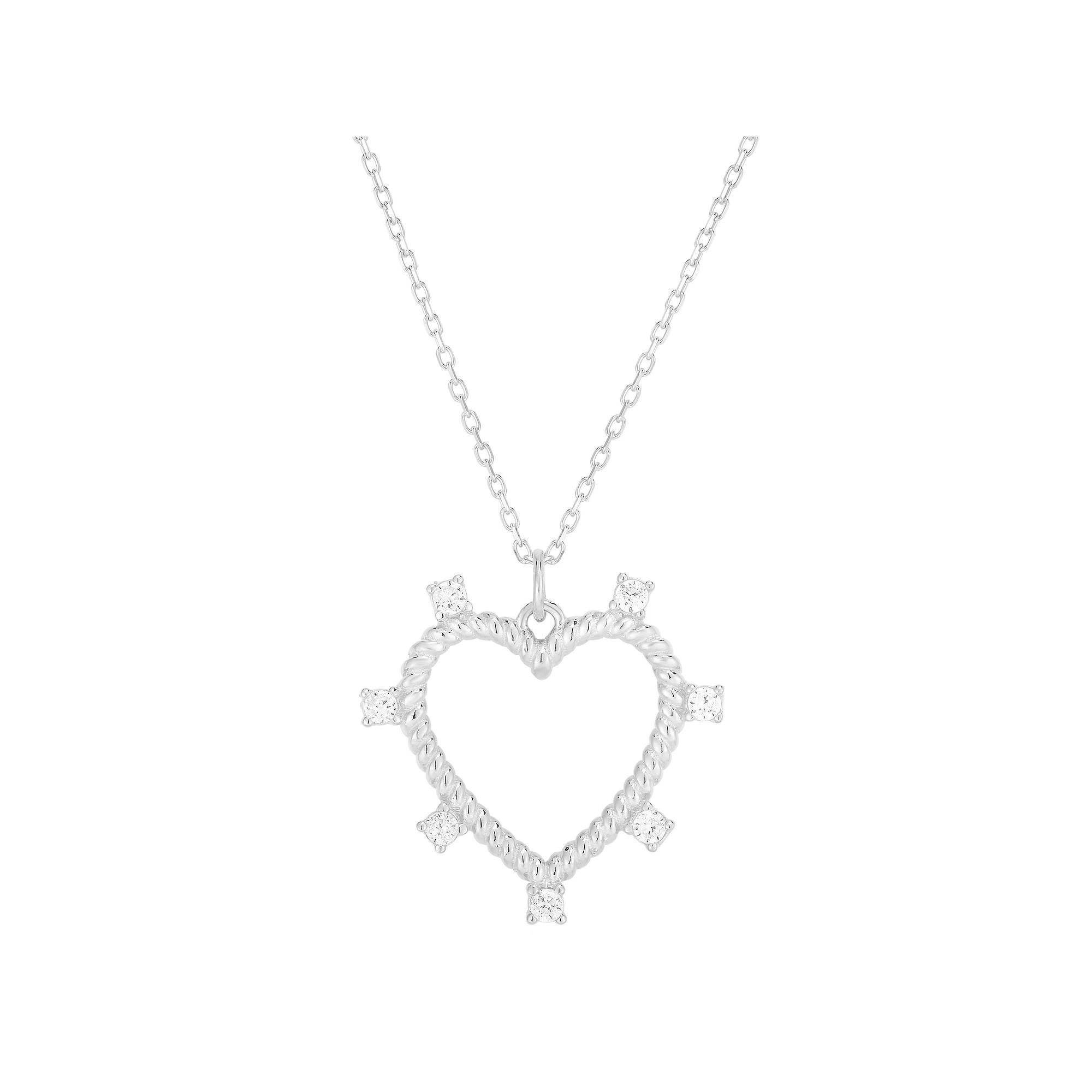 Sunkissed Sterling Silver Over Cubic Zirconia Open Heart Necklace, Womens Silver Tone Product Image