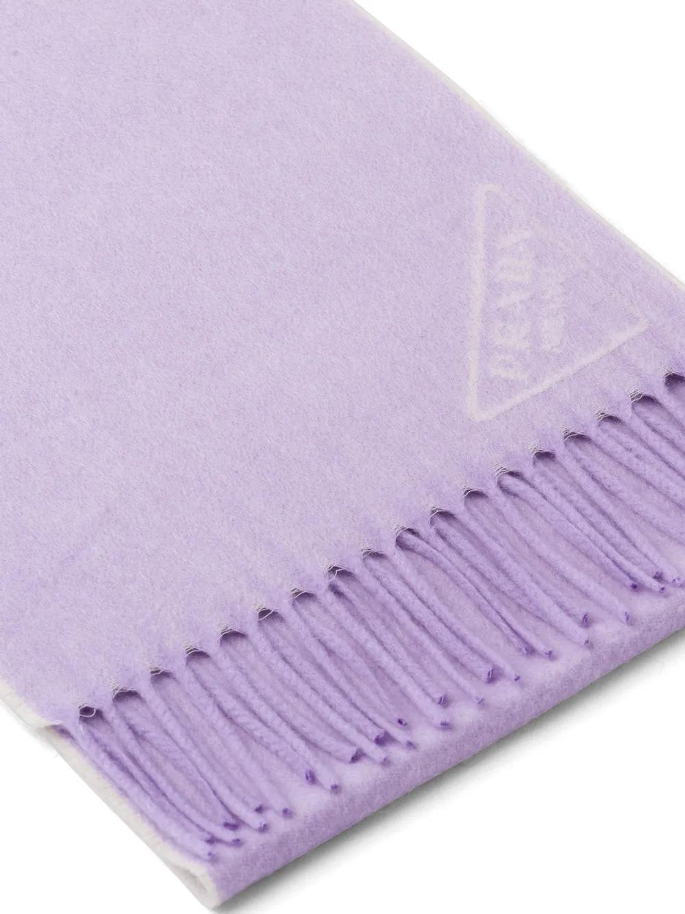 PRADA Triangle Logo Cashmere Fringe Scarf In Purple Product Image
