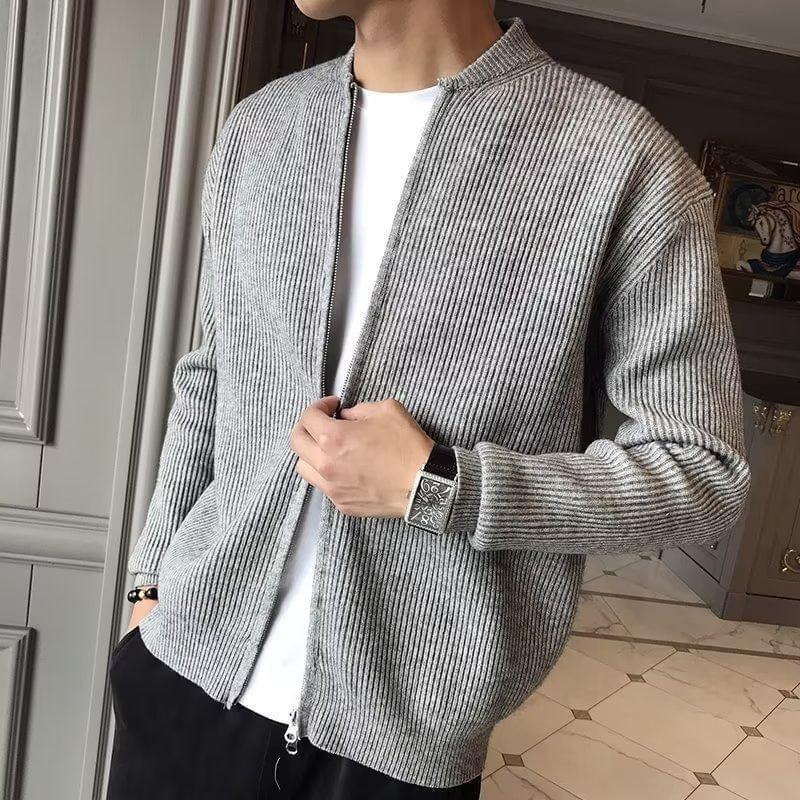 Plain Ribbed Zip Cardigan Product Image