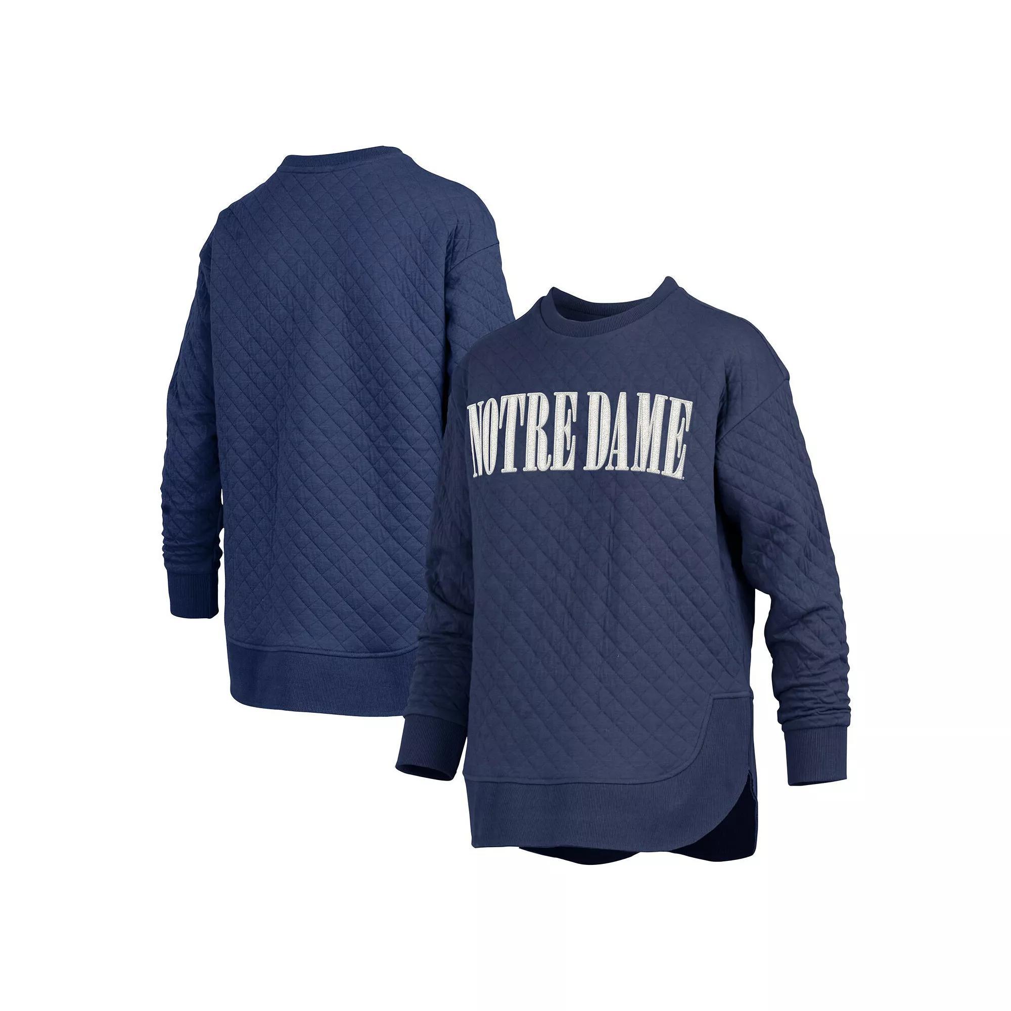Women's Pressbox Navy Notre Dame Fighting Irish Quilted Long Sleeve Pullover Sweatshirt, Size: Medium, Blue Product Image