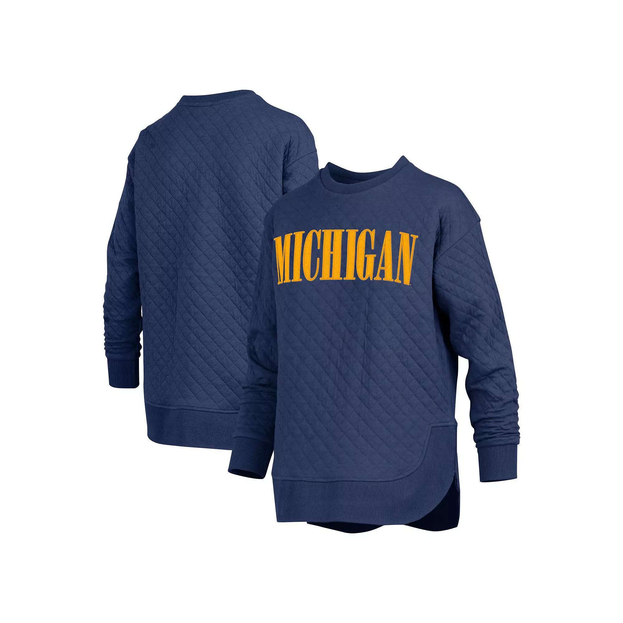 Women's Pressbox Navy Michigan Wolverines Quilted Long Sleeve Pullover Sweatshirt, Size: Small, Blue Product Image