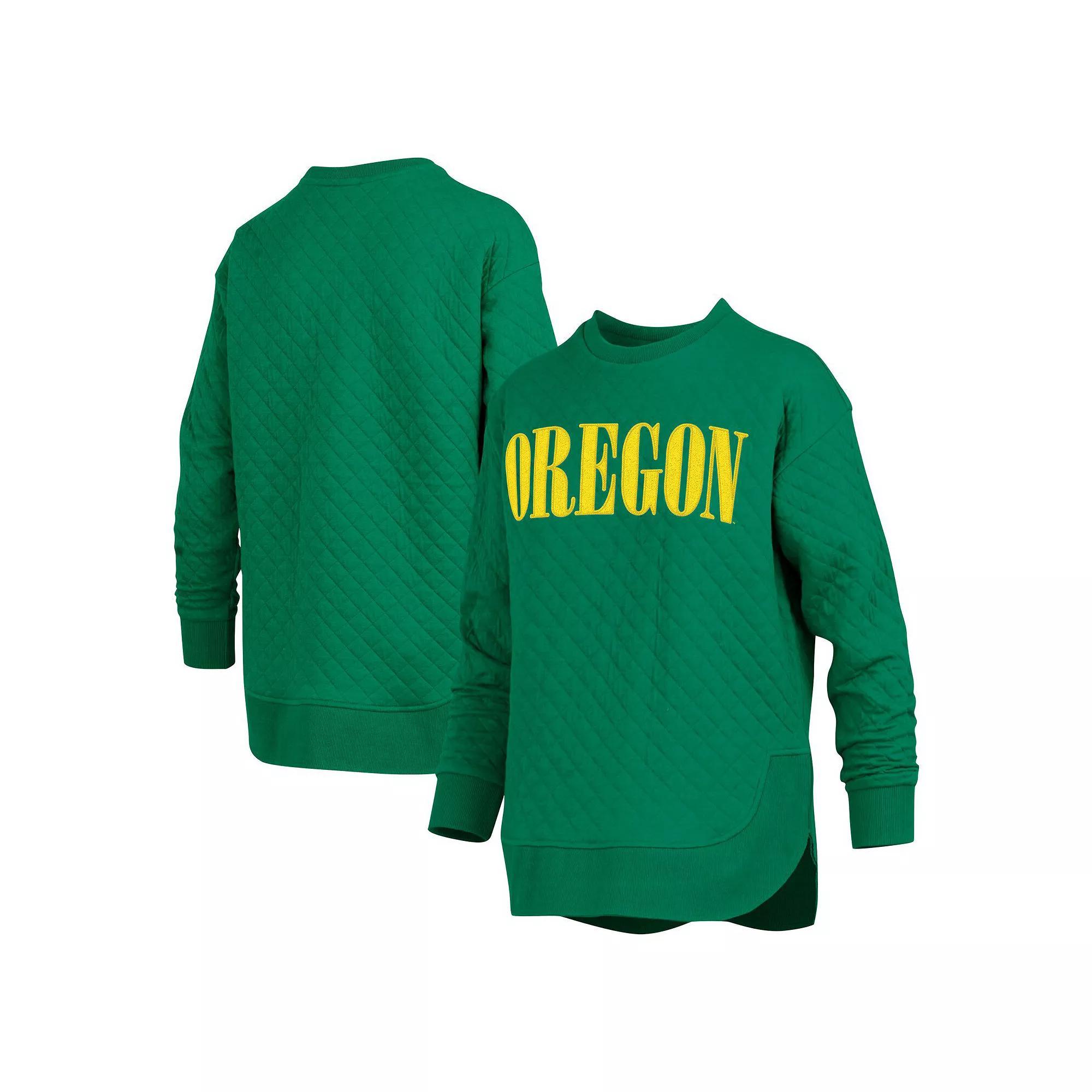 Women's Pressbox Green Oregon Ducks Quilted Long Sleeve Pullover Sweatshirt, Size: Large Product Image