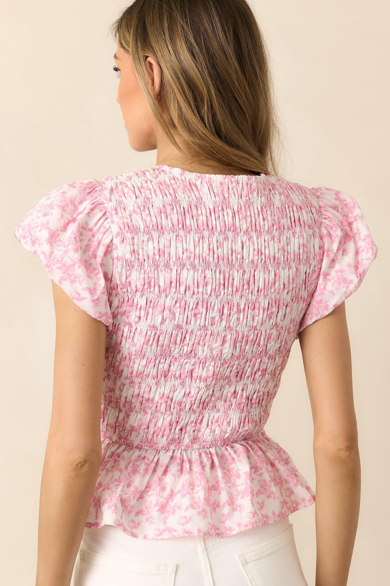 Wildflower Valley Light Pink Floral Cotton Puff Sleeve Top Product Image