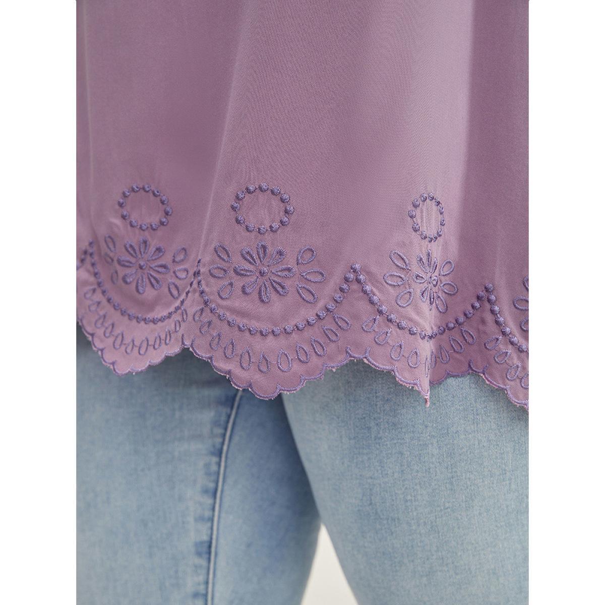 Plus Size Plain Embroidered Scalloped Trim Tank Top Women Mauve Elegant Embroidered Round Neck Dailywear Tank Tops Camis BloomChic 10/M Product Image