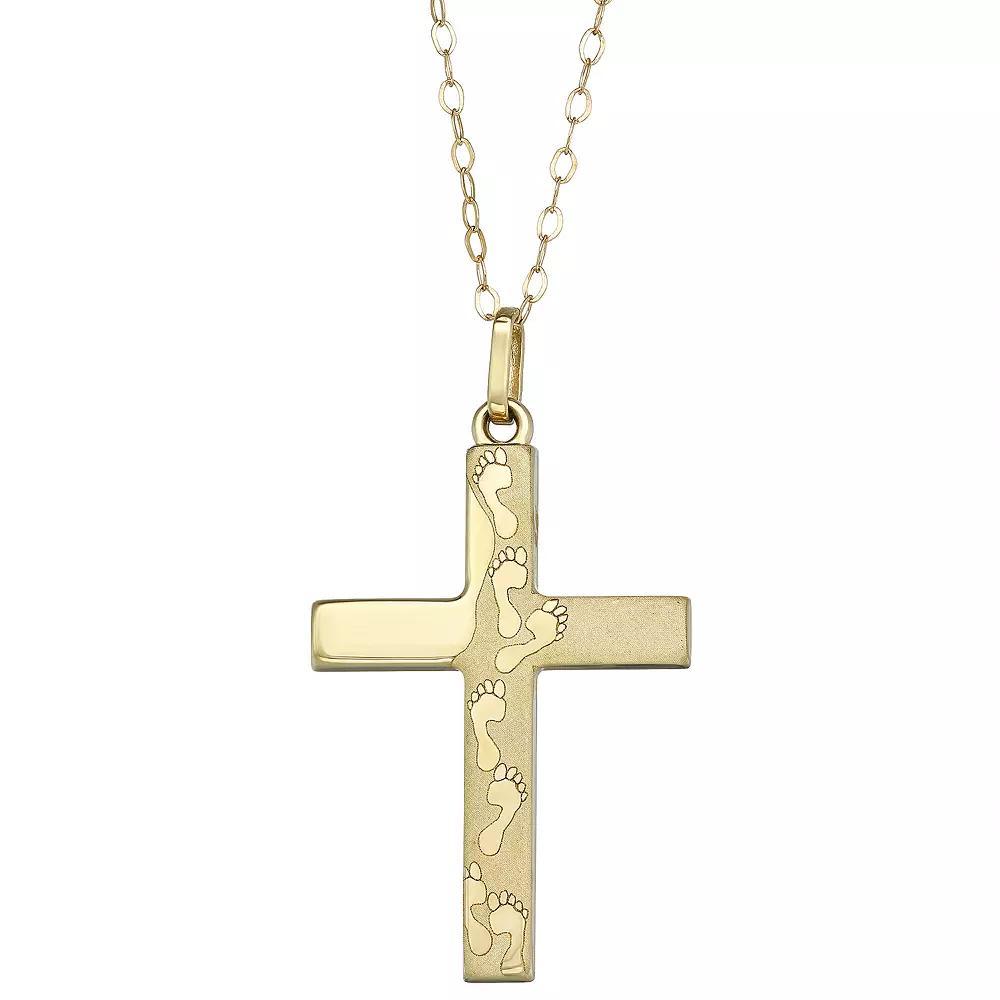 10k Gold Footprint Cross Pendant Necklace, Women's, Size: 18" Product Image