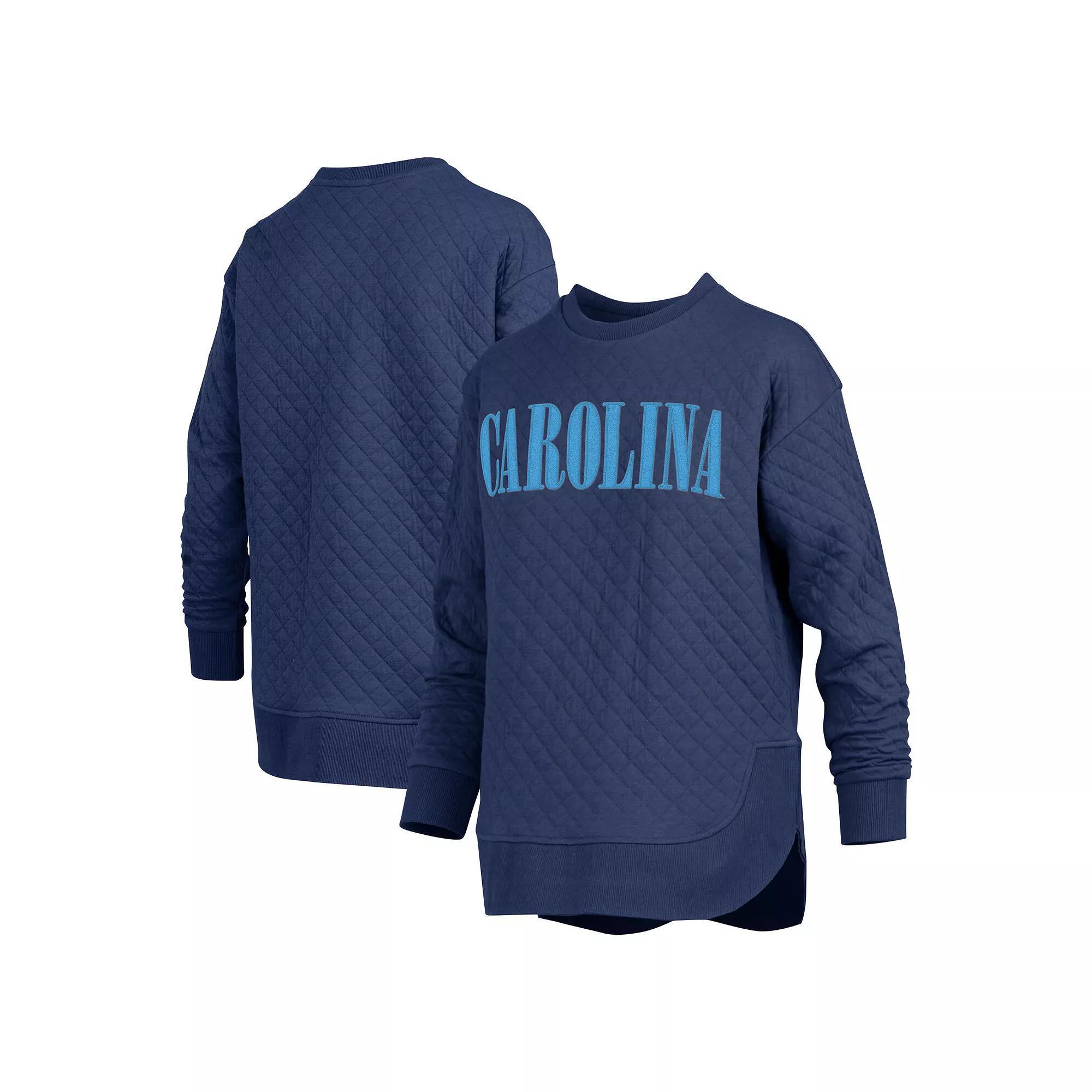 Women's Pressbox Navy North Carolina Tar Heels Quilted Long Sleeve Pullover Sweatshirt, Size: 2XL, Blue Product Image
