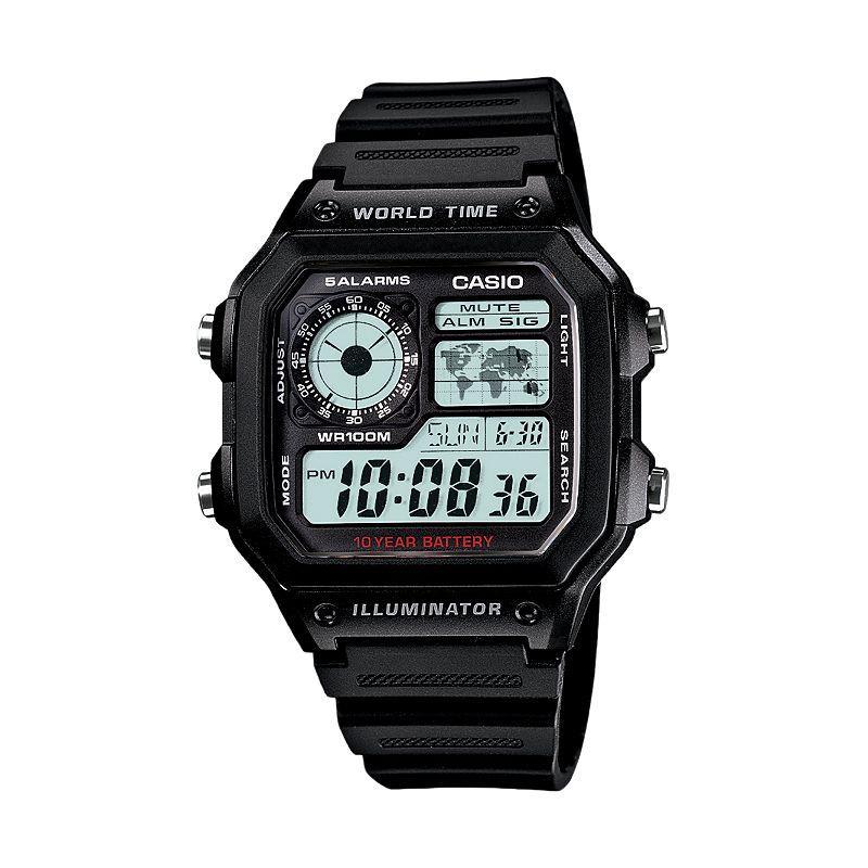 Casio Mens World Time Digital Chronograph Watch - AE1200WH-1AV, Black Product Image