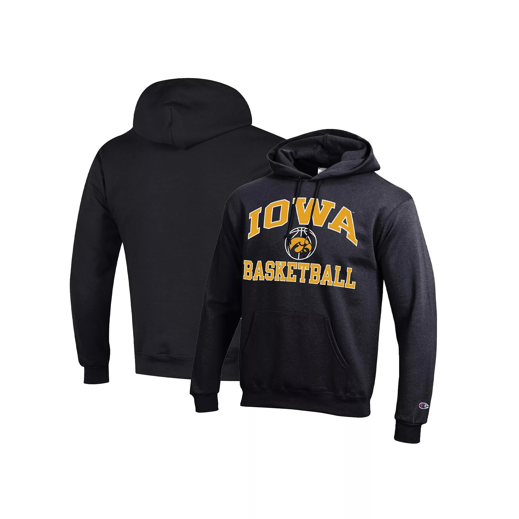 Men's Champion Black Iowa Hawkeyes Basketball Icon Powerblend Pullover Hoodie, Size: Large Product Image