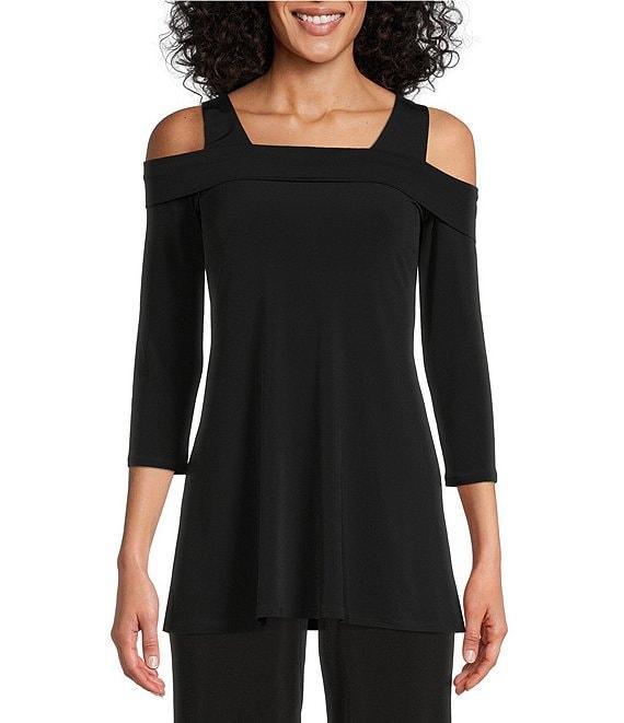 Eva Varro Solid Knit Jersey Off-the-Shoulder Wide Shoulder Strap 3/4 Sleeve Tunic Product Image