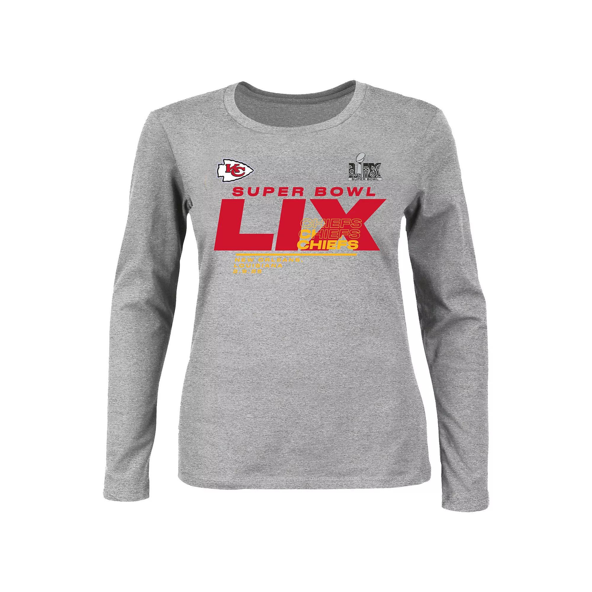 Women's Fanatics Heather Gray Kansas City Chiefs Super Bowl LIX Plus Size Quick Pass Long Sleeve Scoop Neck T-Shirt, Size: 3XL, Grey Product Image