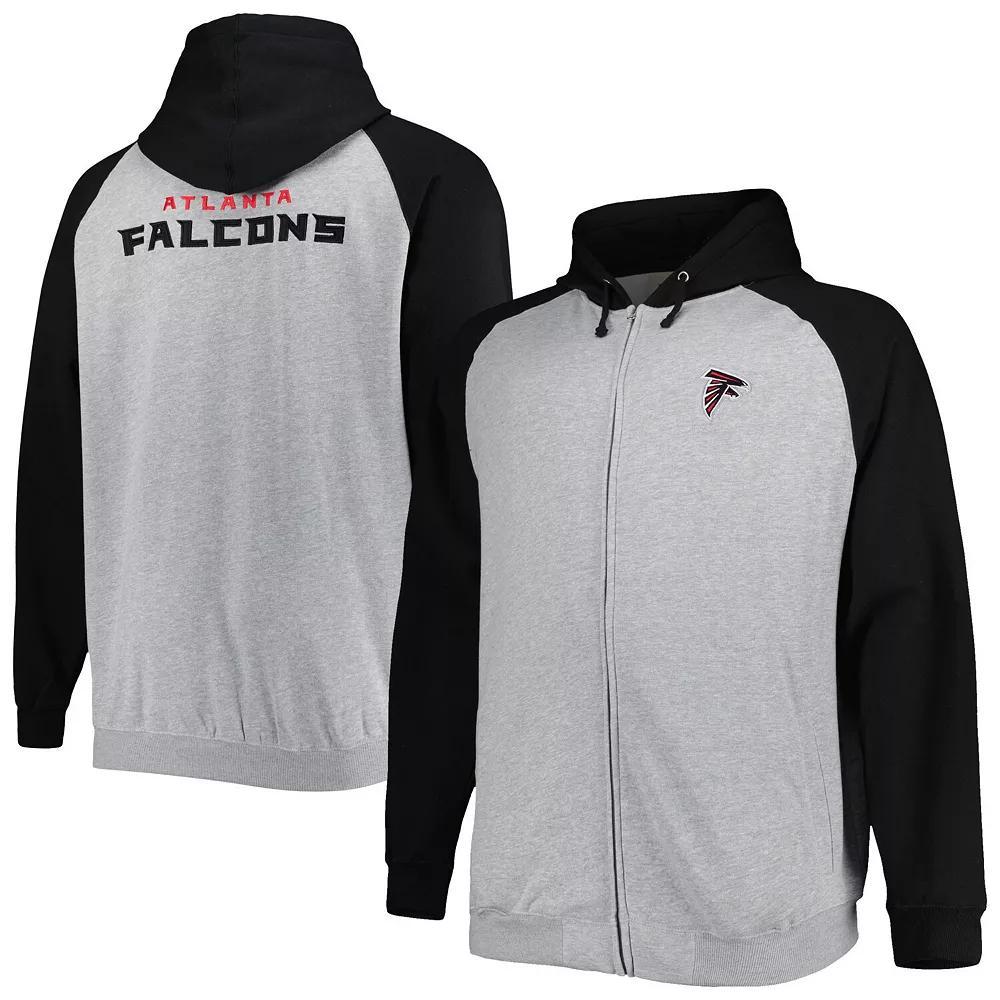 Men's Heather Gray Atlanta Falcons Big & Tall Fleece Raglan Full-Zip Hoodie Jacket, Size: 3XLT, Grey Product Image