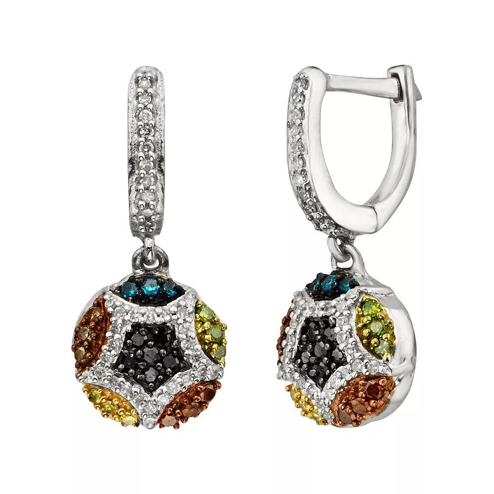 Jewelexcess Sterling Silver Seven-Tone 1/2-ct. T.W. Diamond Cluster Drop Earrings, Women's, Multicolor Product Image