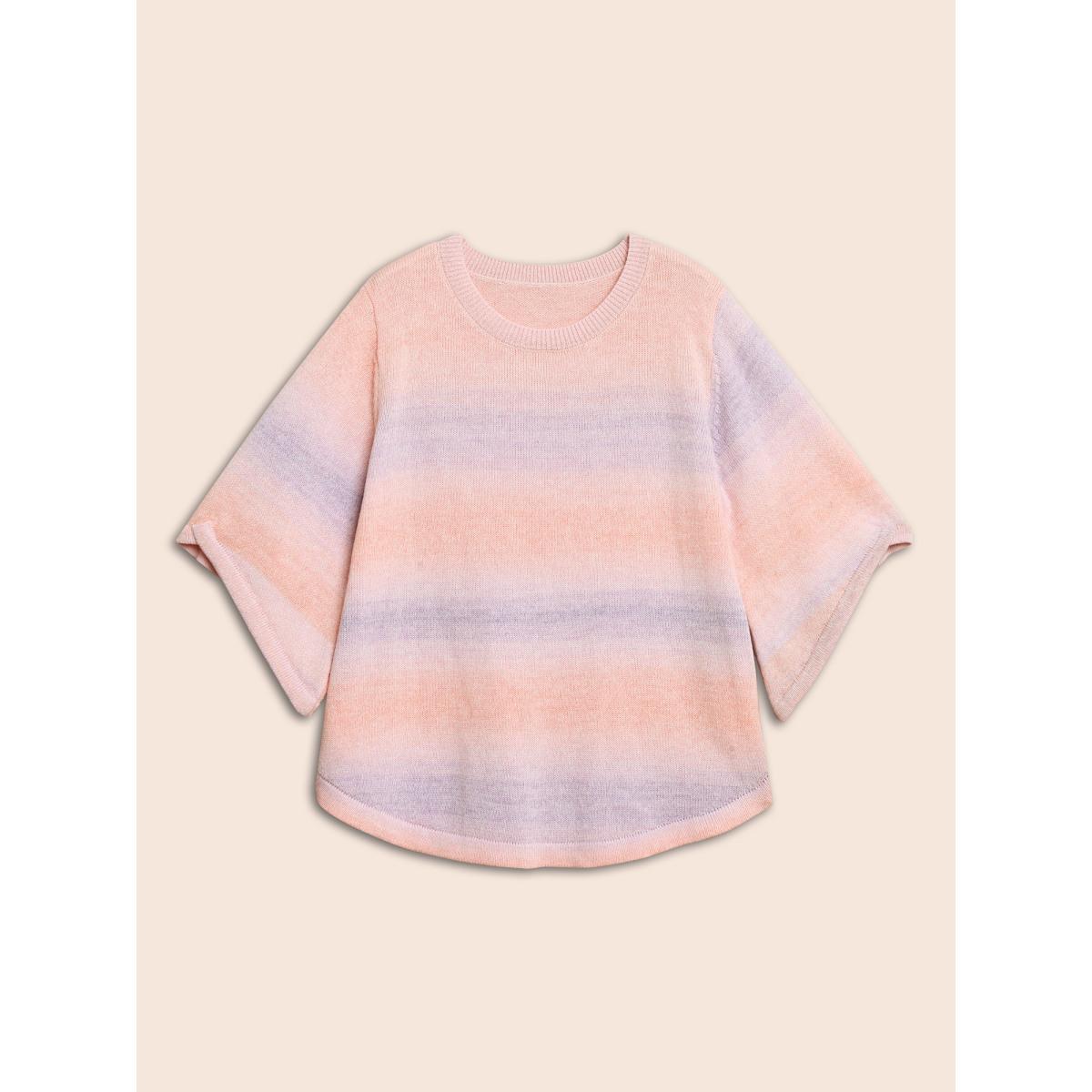 Plus Size Ombre Round Neck Curved Hem Pullover Blush Women Casual Loose Elbow-length sleeve Round Neck Everyday Pullovers BloomChic 12/L Product Image