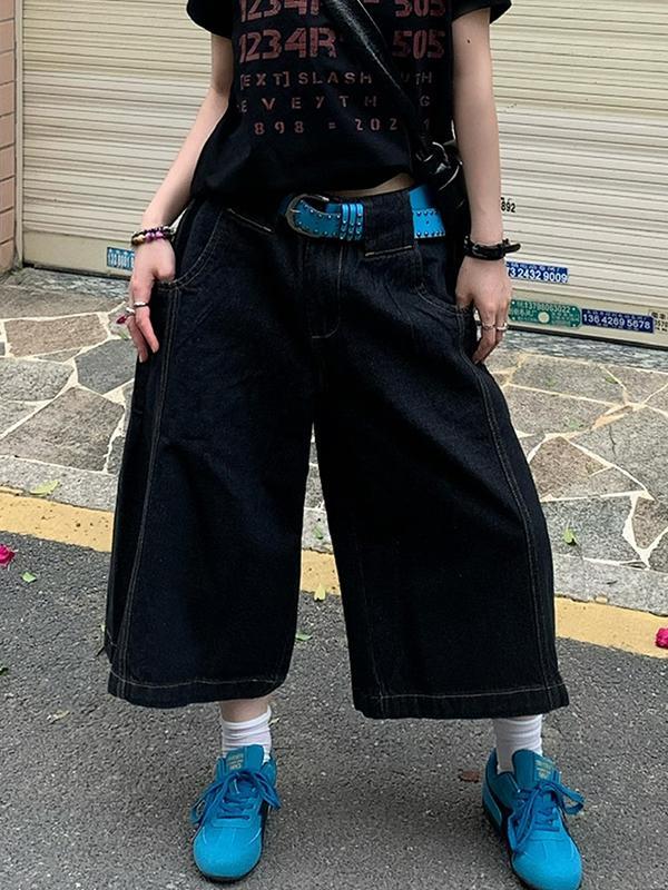 Couple Hundred Matching Wide Leg Denim Shorts Product Image