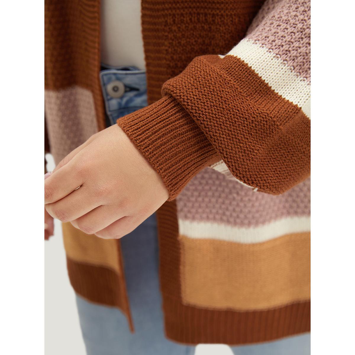 Plus Size Striped Contrast Elastic Cuffs Cardigan Multicolor Women Casual Loose Long Sleeve Dailywear Cardigans BloomChic 26/4X Product Image