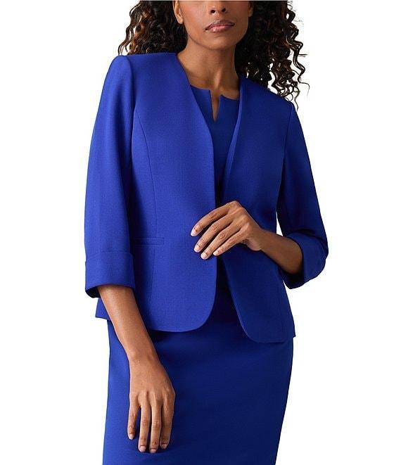 Kasper Long Cuffed Sleeve Collarless Neck Stretch Crepe Cardigan Product Image