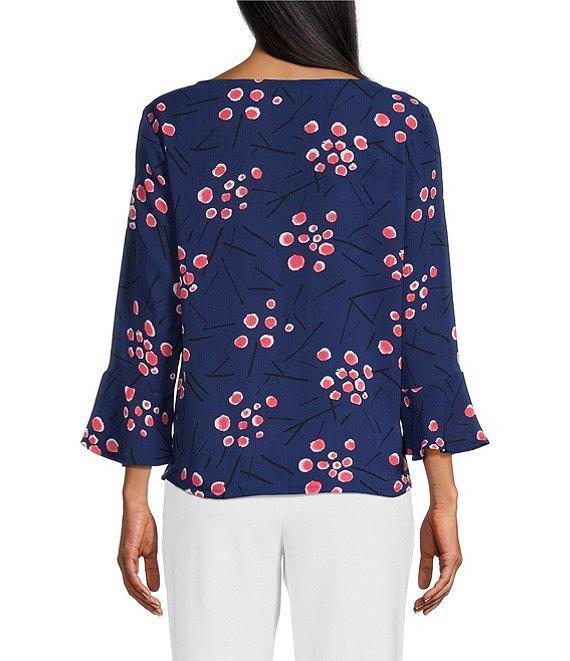 Investments Woven Dots and Dashes 3/4 Ruffle Sleeve Cowl Neck Top Product Image