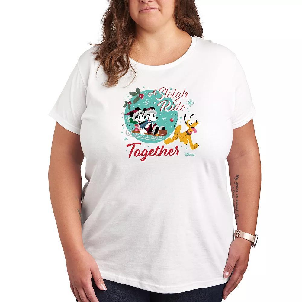 Disneys Mickey and Minnie Mouse Plus Sleigh Ride Together Graphic Tee, Womens Product Image