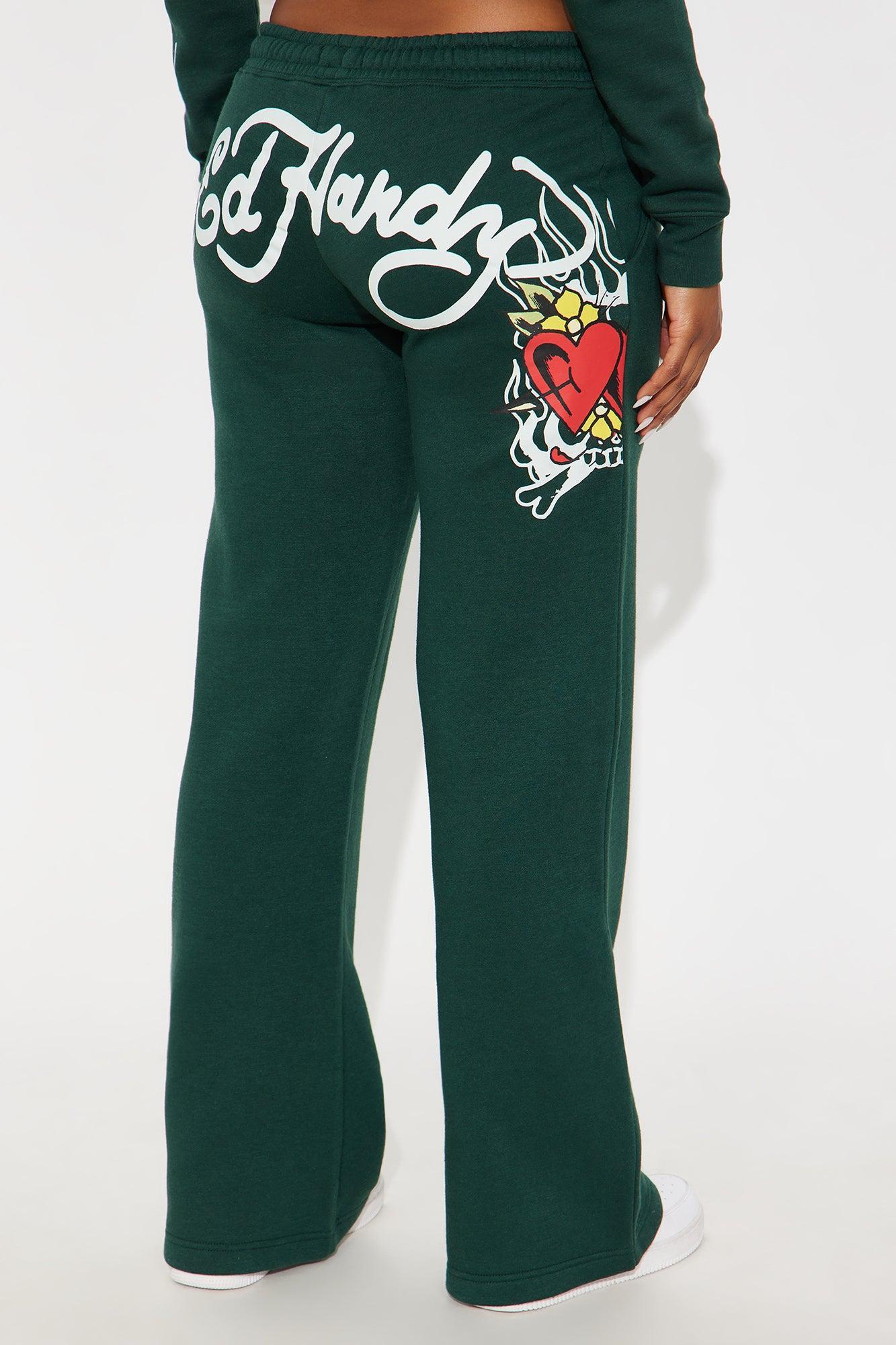 Ed Hardy Twin Flame Wide Leg Pant - Hunter Product Image