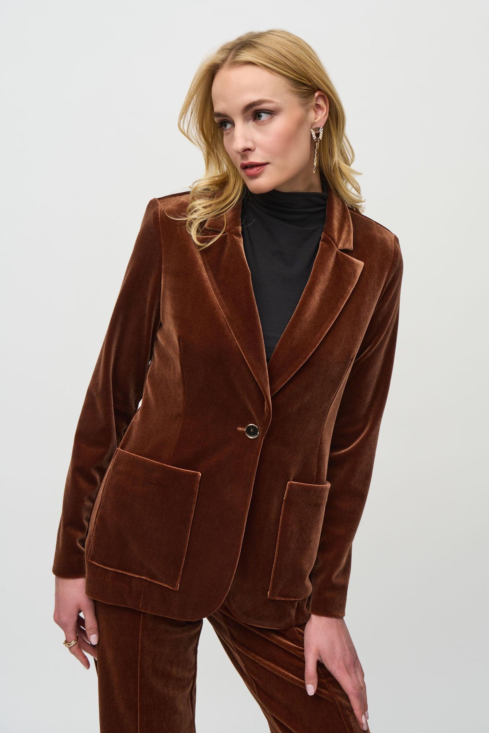 Velvet Fitted Blazer -Brown Product Image