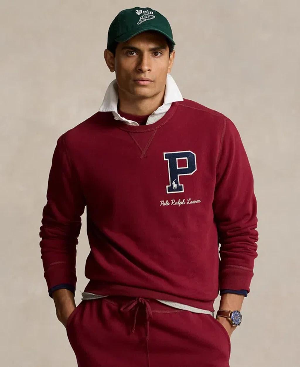 POLO RALPH LAUREN Men's The Rl Fleece Letterman Sweatshirt In Red Product Image