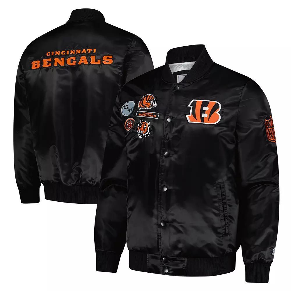 Men's Starter Black Cincinnati Bengals Exclusive Satin Full-Snap Varsity Jacket, Size: Small Product Image