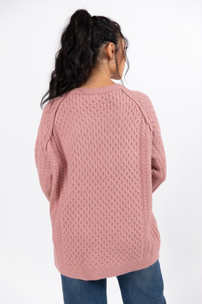 Cable Knit Cuddles Mauve Oversized Crew Neck Sweater FINAL SALE Product Image