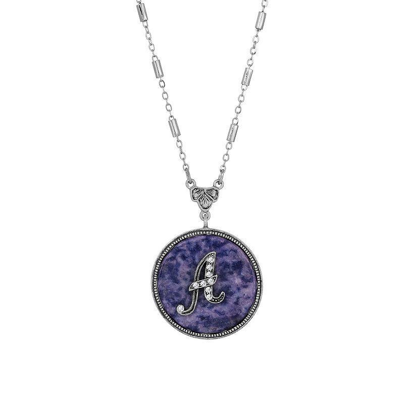 1928 Silver Tone Round Initial Pendant Necklace, Women's, G Product Image