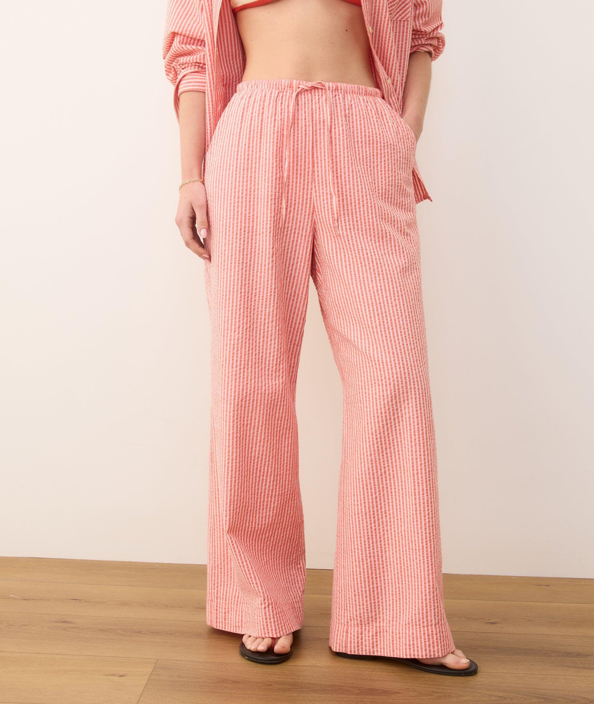 Seersucker Drawstring Wide Leg Pant Product Image