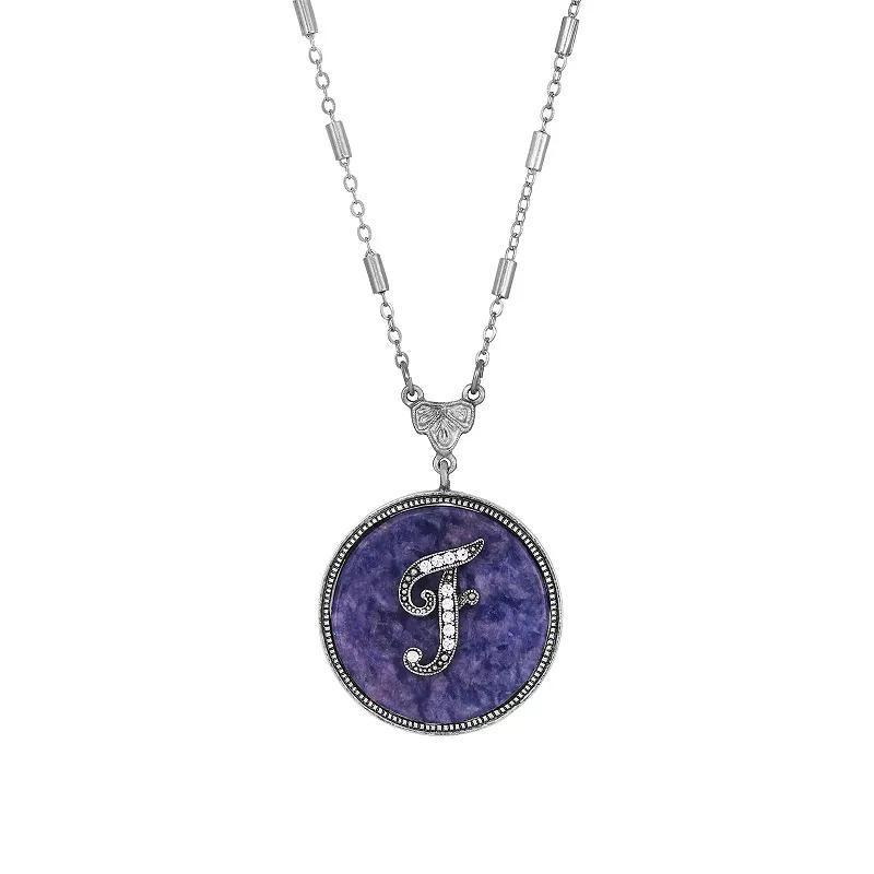 1928 Silver Tone Round Initial Pendant Necklace, Women's, G Product Image