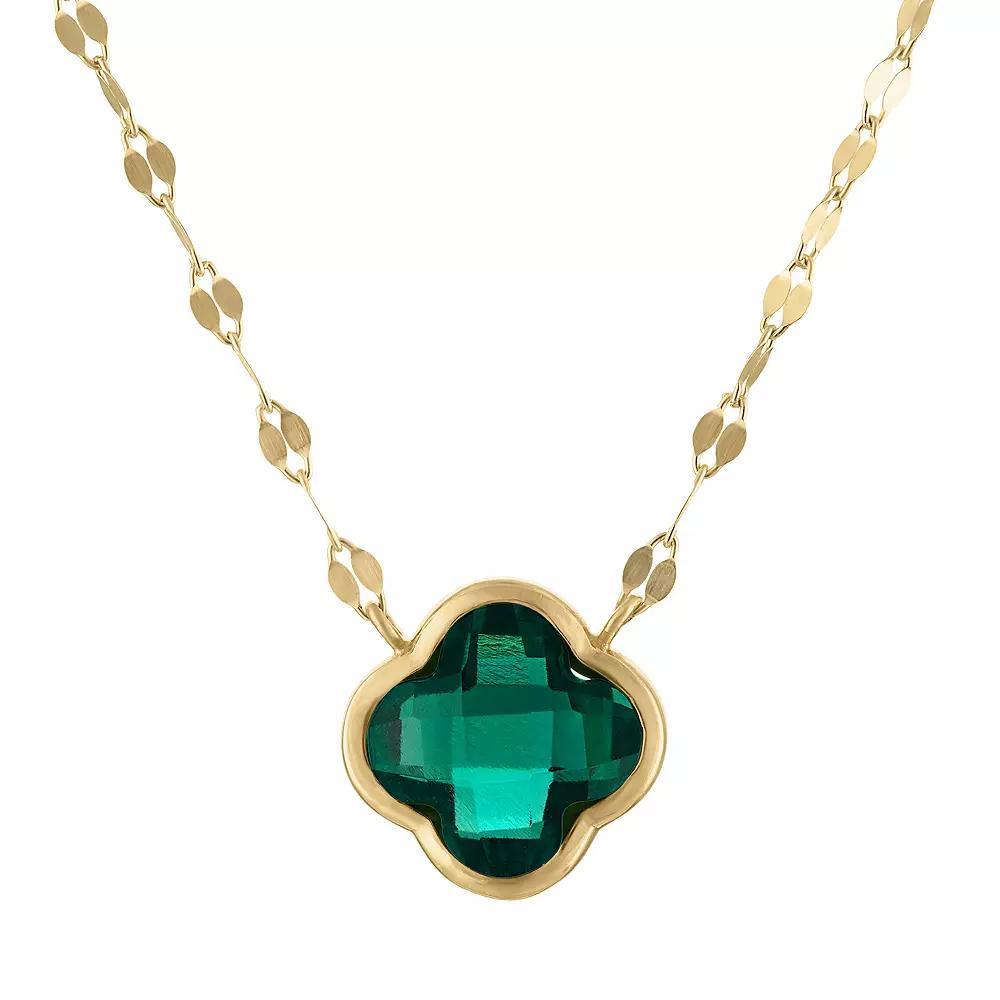 Tiara 10k Gold Gemstone Clover Pendant Necklace, Womens Created Green Product Image