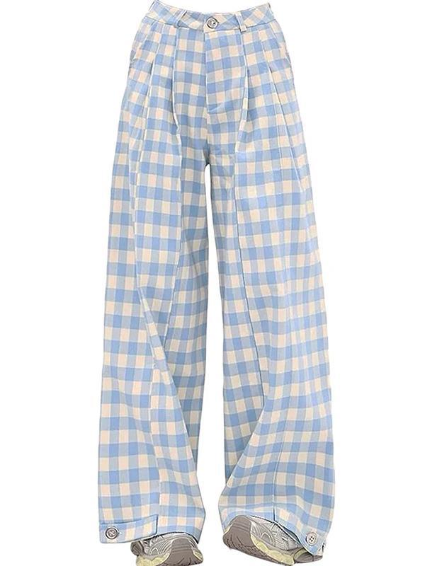 Blue Checkered Yamamoto-Style Suit With Wide-Leg Pants Product Image
