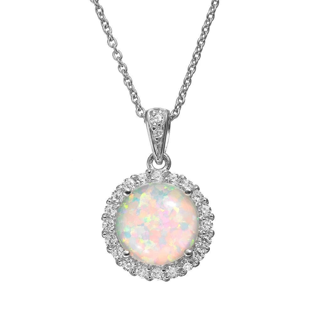 Sophie Miller Lab-Created Opal & Cubic Zirconia Sterling Silver Halo Pendant Necklace, Women's, Size: 18", Irridescent Product Image