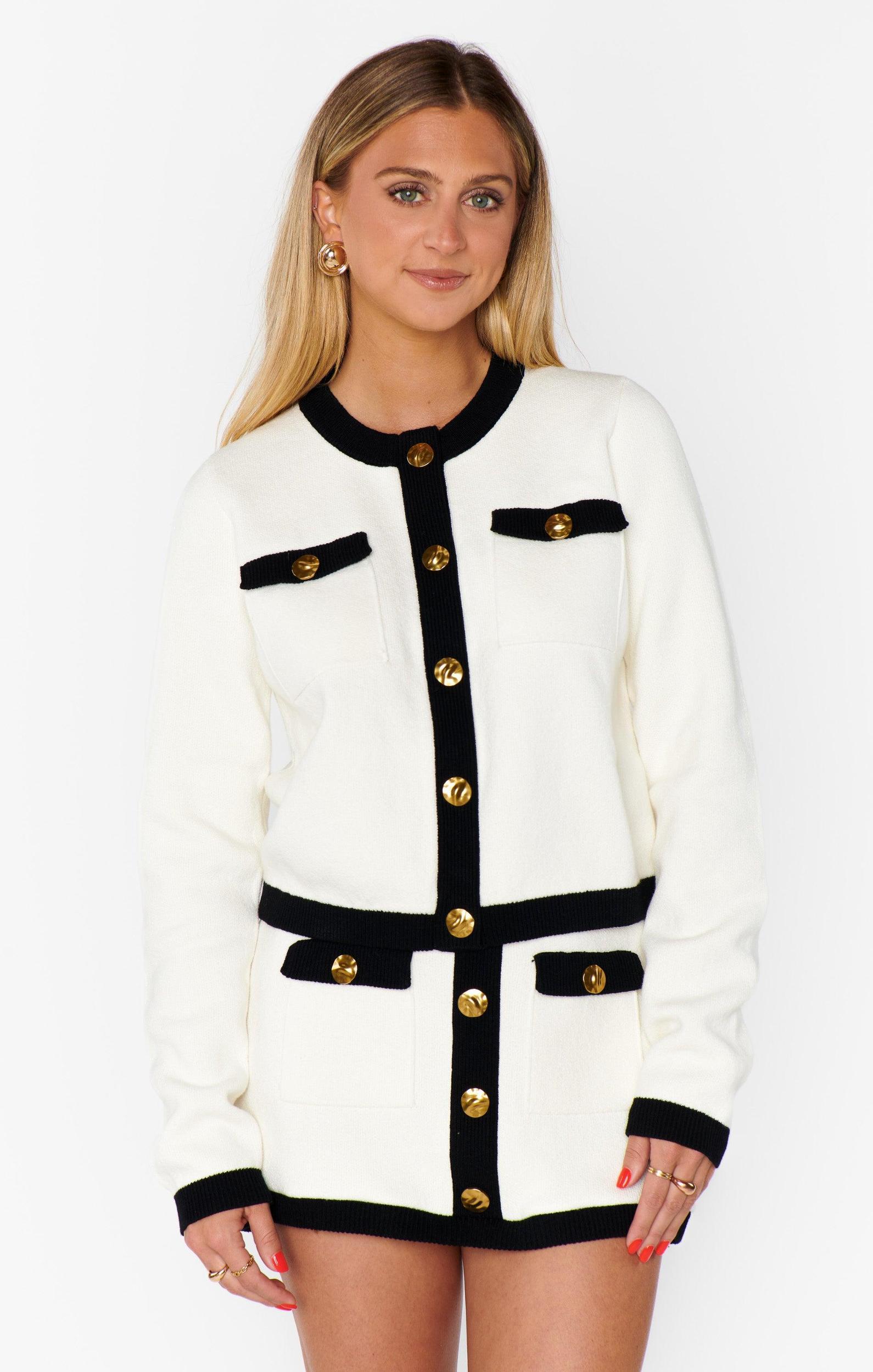 Kit Cardi ~ Cream and Black Knit Product Image