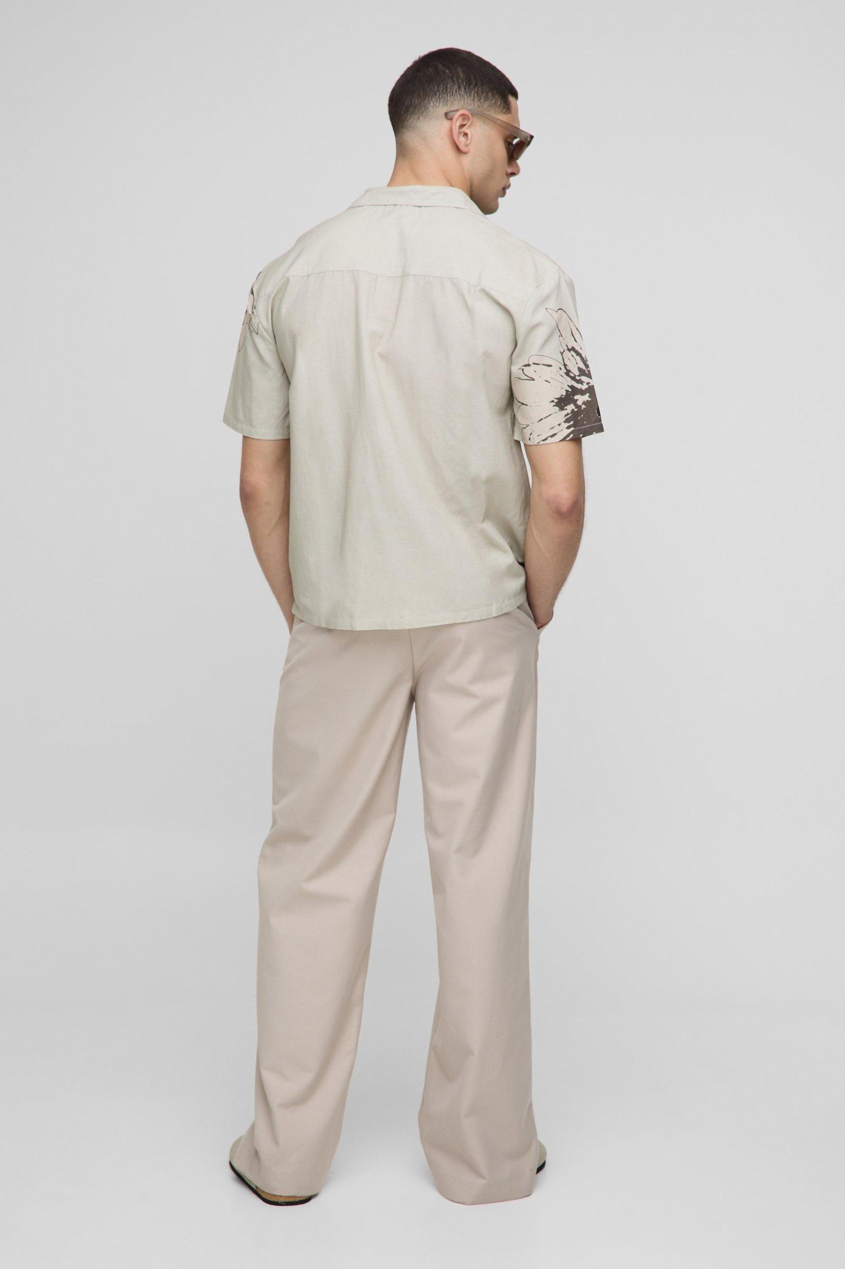 Oversized Floral Print Linen Look Shirt | boohooMAN USA Product Image