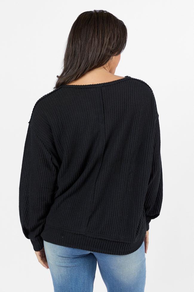 Reasonable Assumption Black Brushed Waffle Knit Oversized Top FINAL SALE Product Image