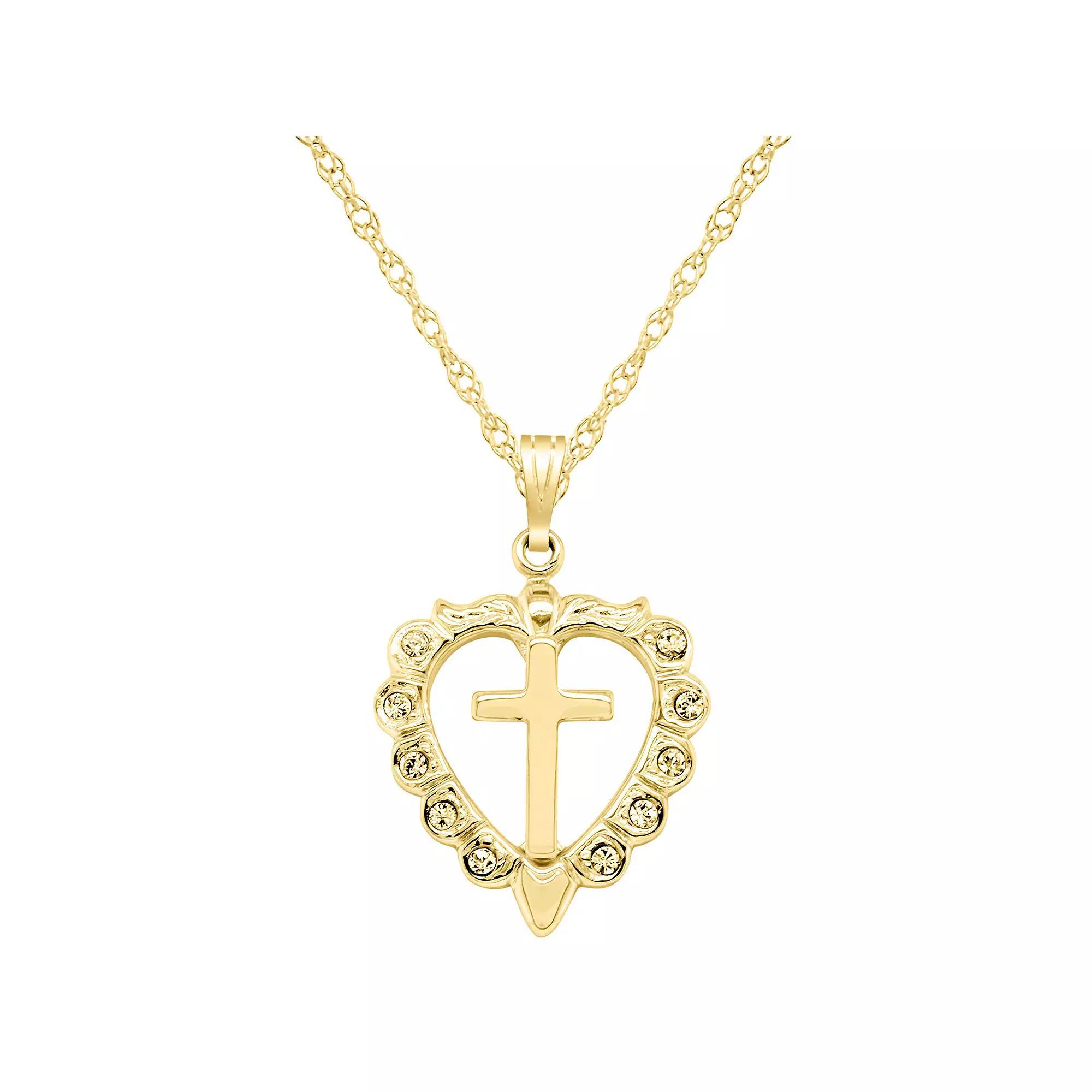14k Gold Over Silver Heart Cross Pendant, Women's, Size: 18", 14k Gold Plated Product Image