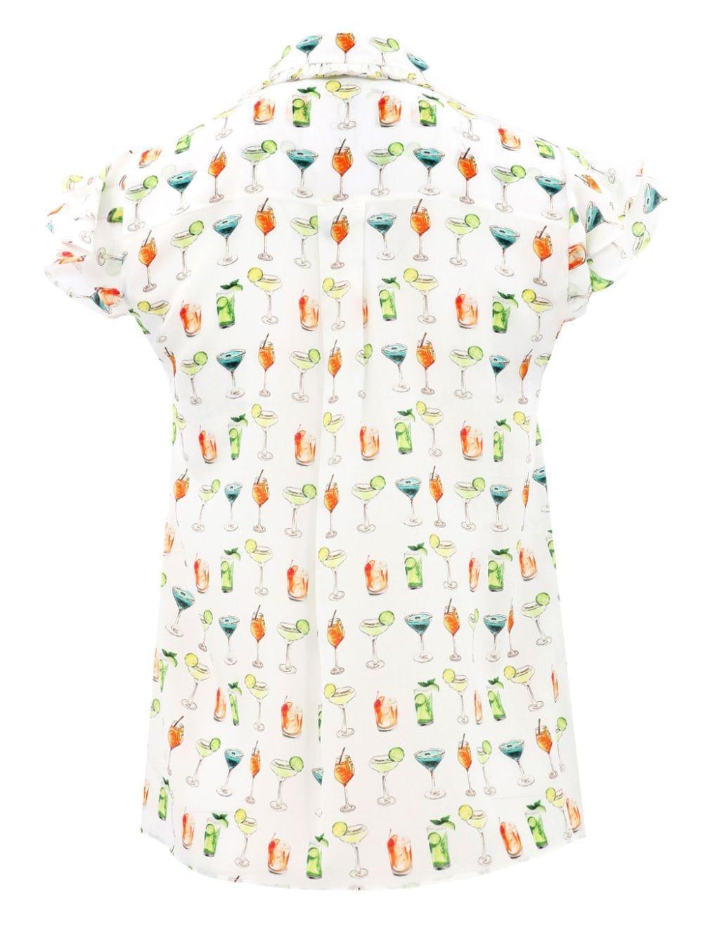 ALICE AND OLIVIA Martel Flutter-sleeve Crepe De Chine Blouse In Sweet On You Off White Product Image