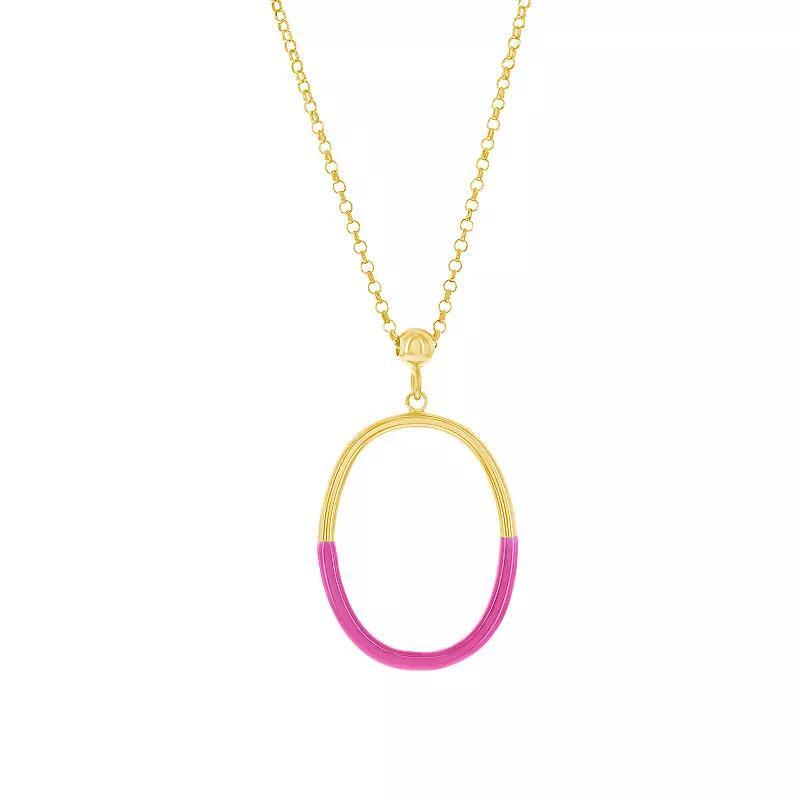 Argento Bella 2-Toned Oval Enamel Necklace, Women's, Size: 18", Green Enamel Product Image