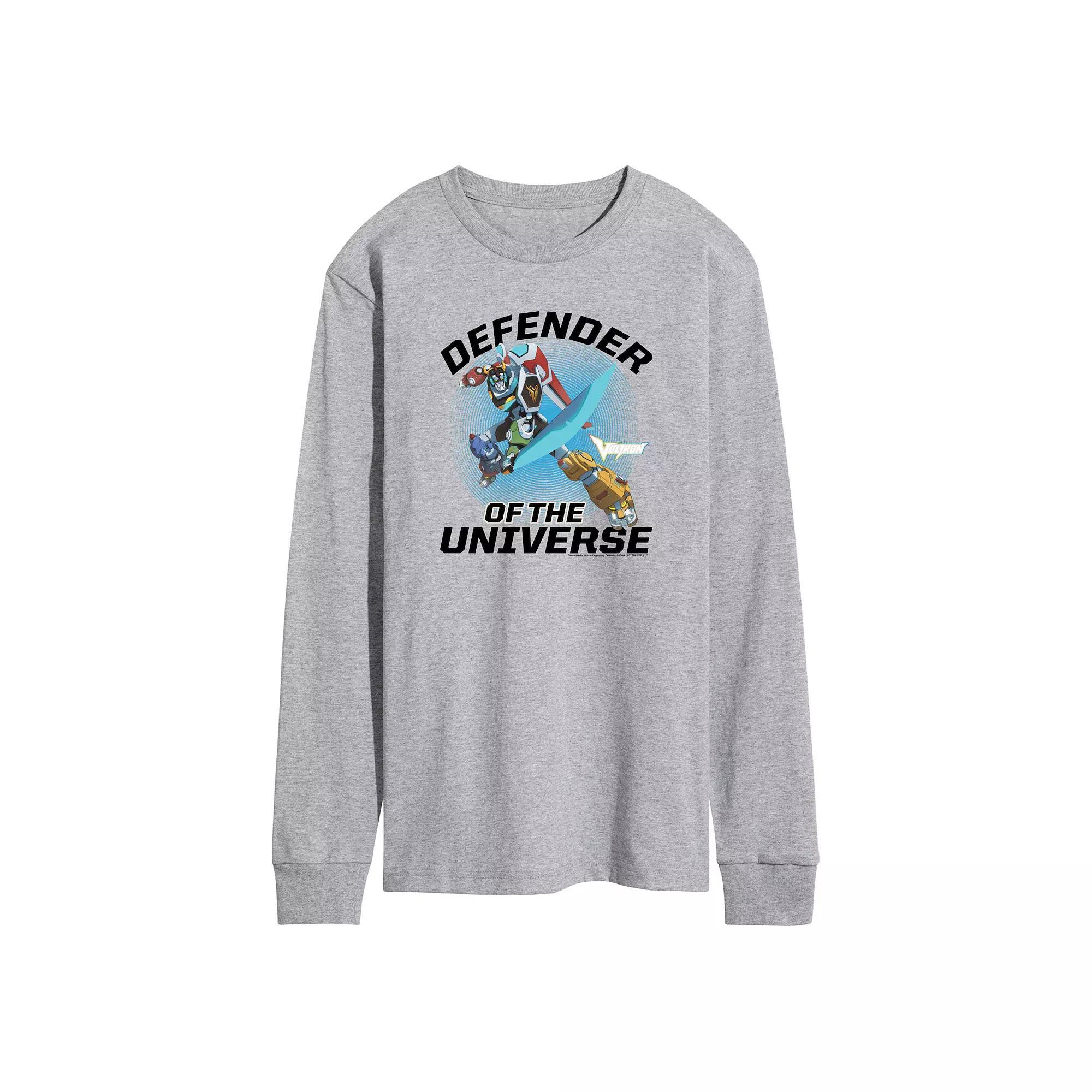 Mens Defender Of The Universe Long Sleeve Graphic Tee Athletic Grey Product Image