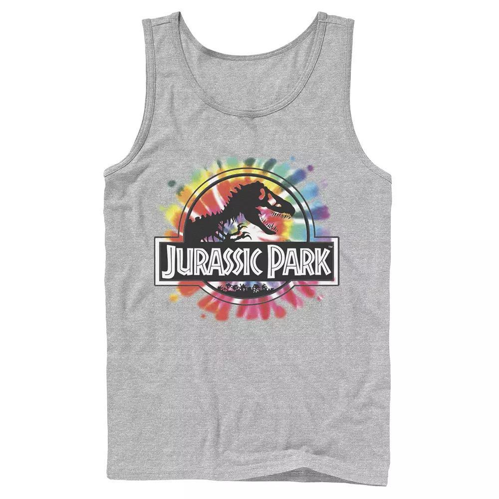 Mens Jurassic Park Classic Logo Tie Dye Graphic Tank Top Athletic Grey Product Image