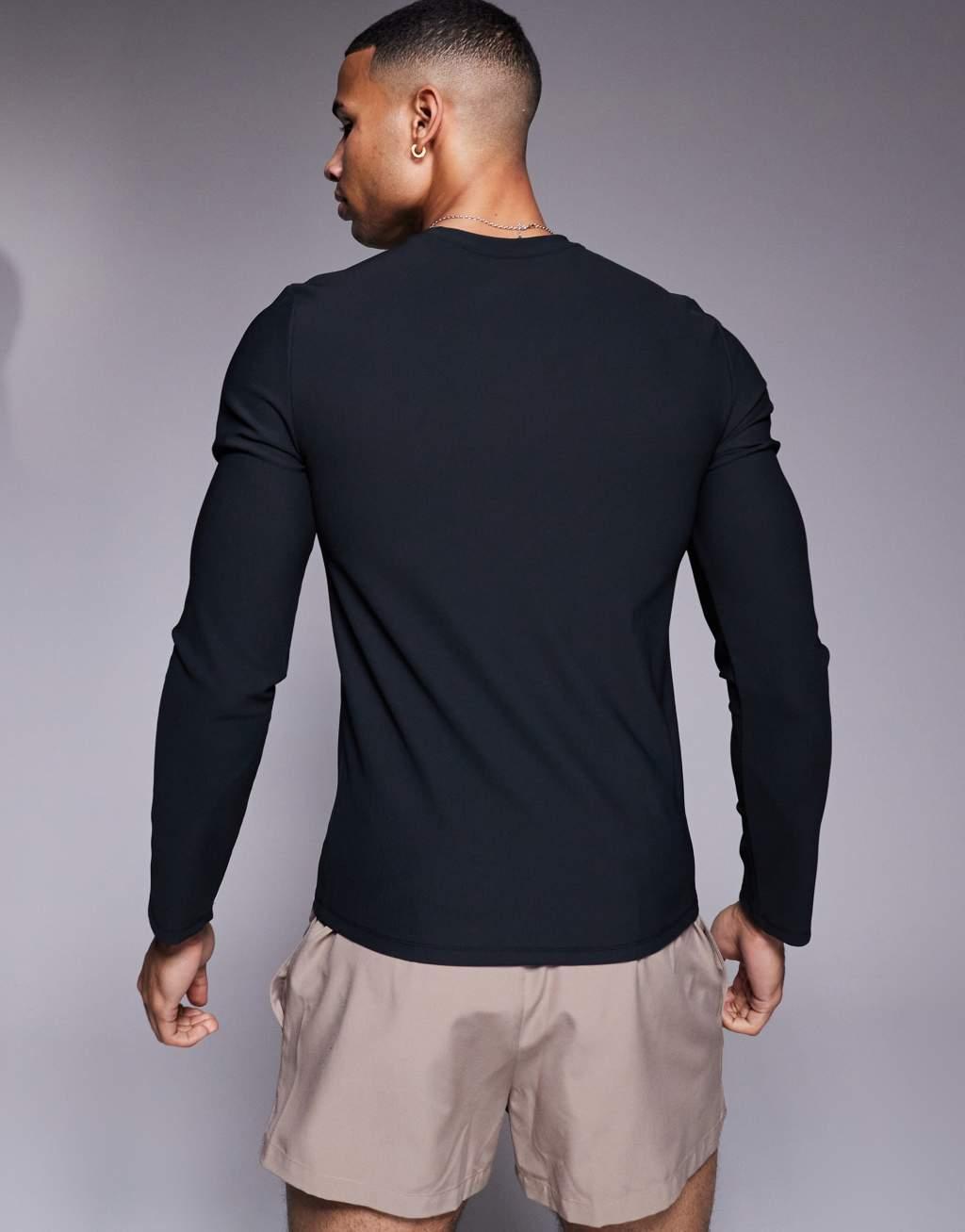4505 active rib knit slim fit long sleeve training top in black  Product Image