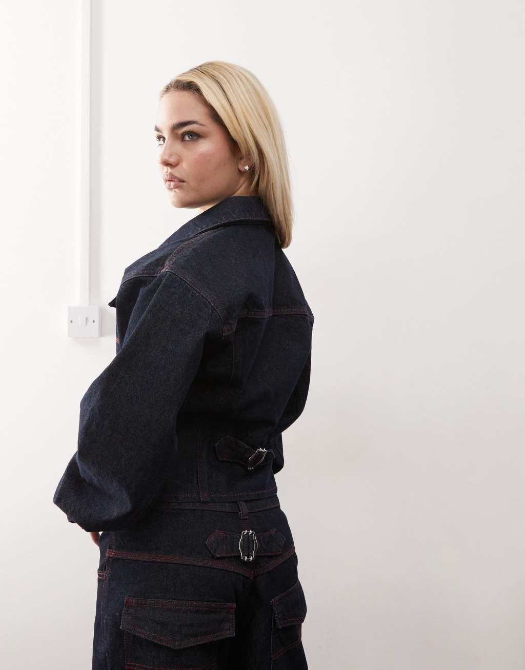 COLLUSION fitted denim jacket in rinse wash Product Image