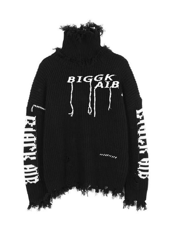 Men's Letter Jacquard Tassel Design High Neck Sweater Product Image