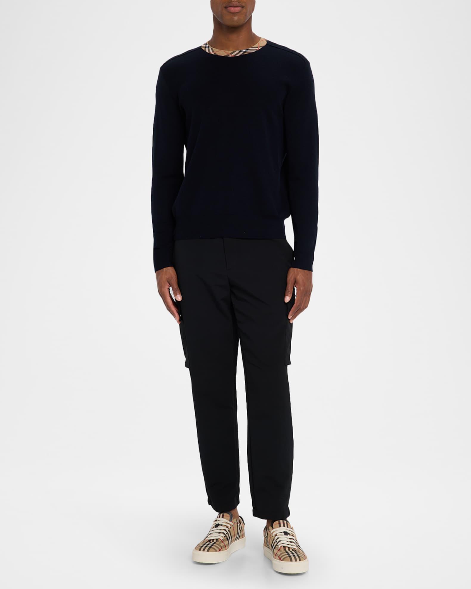 Men's Wool Knit Check-Trim Crewneck Sweater Product Image