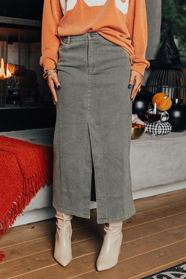 The Bristol High Waist Denim Skirt In Army Green Product Image