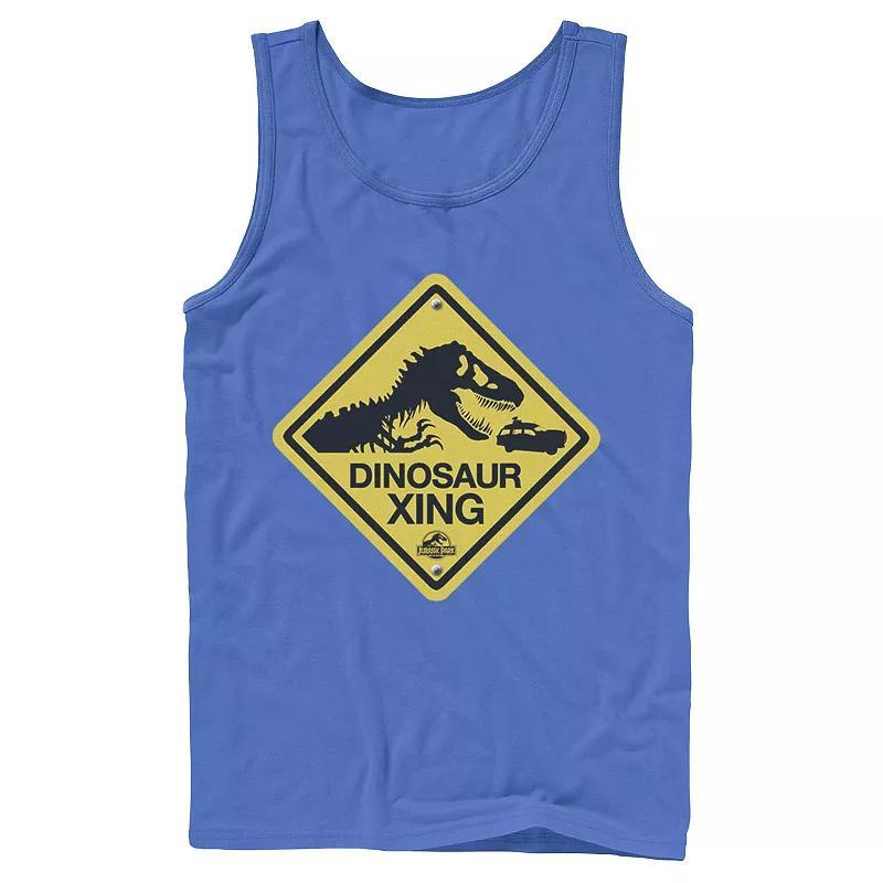 Men's Jurassic Park Dinosaur Crossing Yellow Sign Tank Top, Size: Small, Grey Product Image