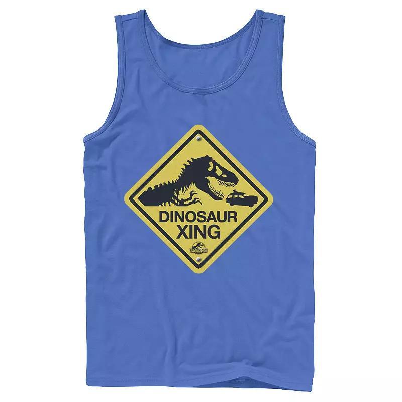 Men's Jurassic Park Dinosaur Crossing Yellow Sign Tank Top, Size: Small, Grey Product Image