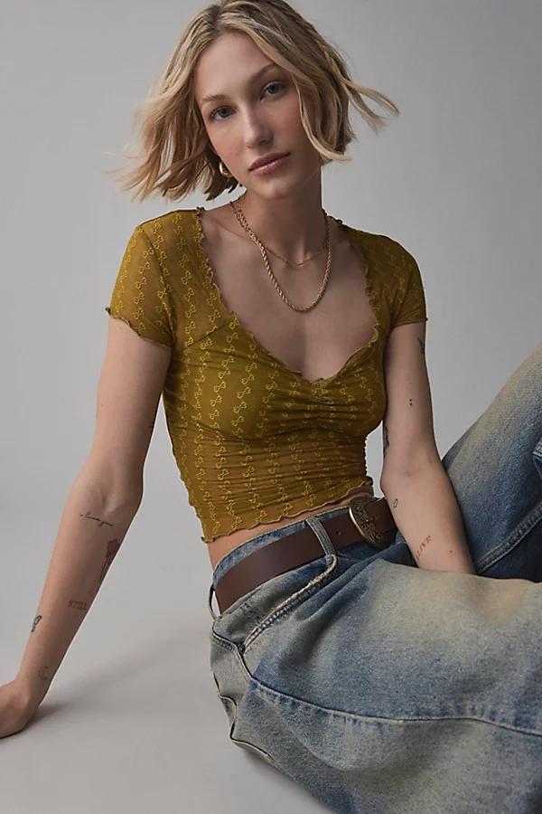 Kimchi Blue Anabella Textured Sheer Mesh Lettuce-Edge Top Womens at Urban Outfitters Product Image