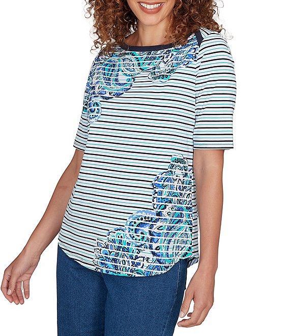 Ruby Rd. Paisley Stripe Envelope Neck Short Sleeve Top Product Image
